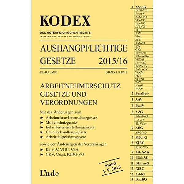 KODEX Aushangpflichtige Gesetze 2015/2016 (f. Österreich), Eva-Maria Marat