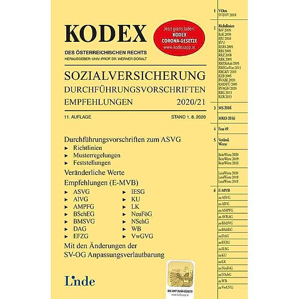 Kodex des Österreichischen Rechts / KODEX Sozialversicherung 2020/21 (f.Österreich), Herta Baumann, Veronika Jakobs