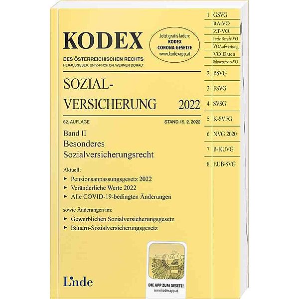 Kodex des Österreichischen Rechts / KODEX Sozialversicherung 2022, Band II, Elisabeth Brameshuber