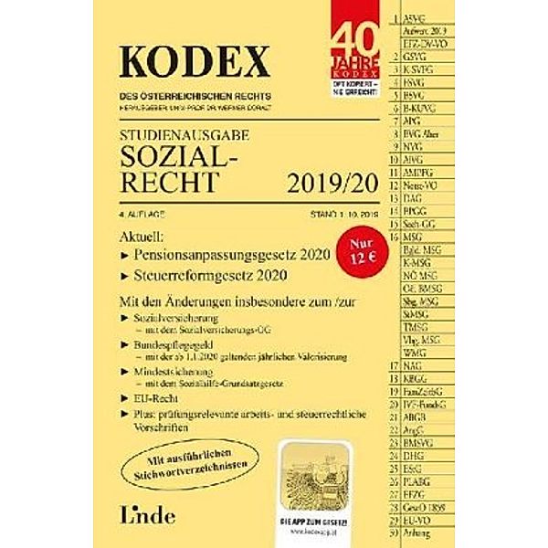 KODEX S Sozialrecht 2019/20, Studienausgabe (f. Österreich), Elisabeth Brameshuber