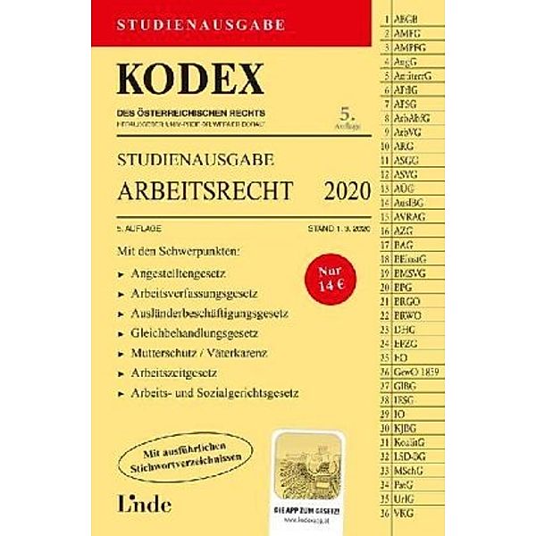 KODEX Studienausgabe Arbeitsrecht 2020, Gerda Ercher-Lederer, Edda Stech