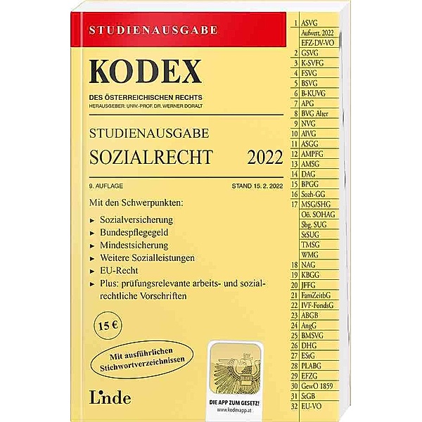Kodex Studienausgabe / KODEX Studienausgabe Sozialrecht 2022, Elisabeth Brameshuber