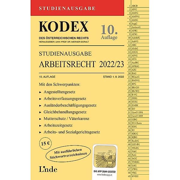 Kodex Studienausgabe / KODEX Studienausgabe Arbeitsrecht 2022/23, Gerda Ercher-Lederer, Edda Stech