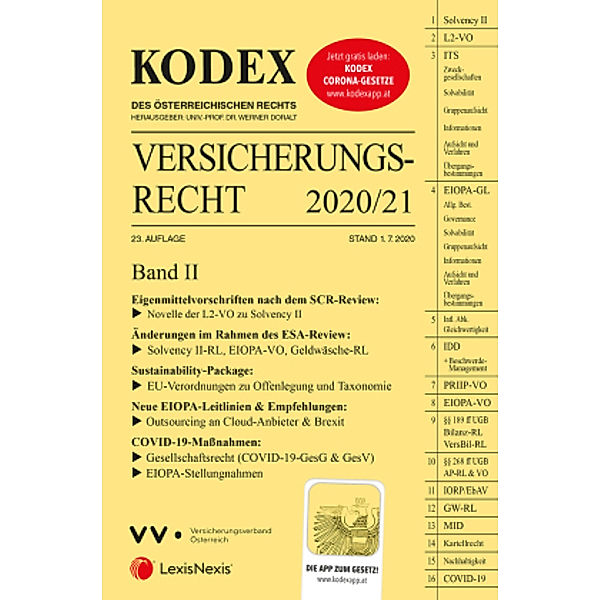 KODEX Versicherungsrecht Band II 2020/21