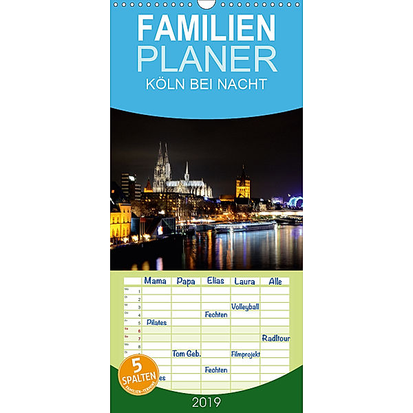 KÖLN BEI NACHT - Familienplaner hoch (Wandkalender 2019 , 21 cm x 45 cm, hoch), Frank Brehm