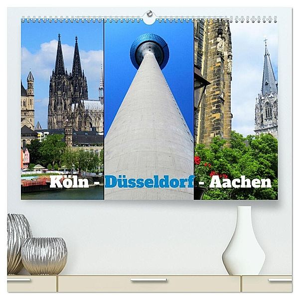 Köln, Düsseldorf, Aachen (hochwertiger Premium Wandkalender 2024 DIN A2 quer), Kunstdruck in Hochglanz, Martin Gillner