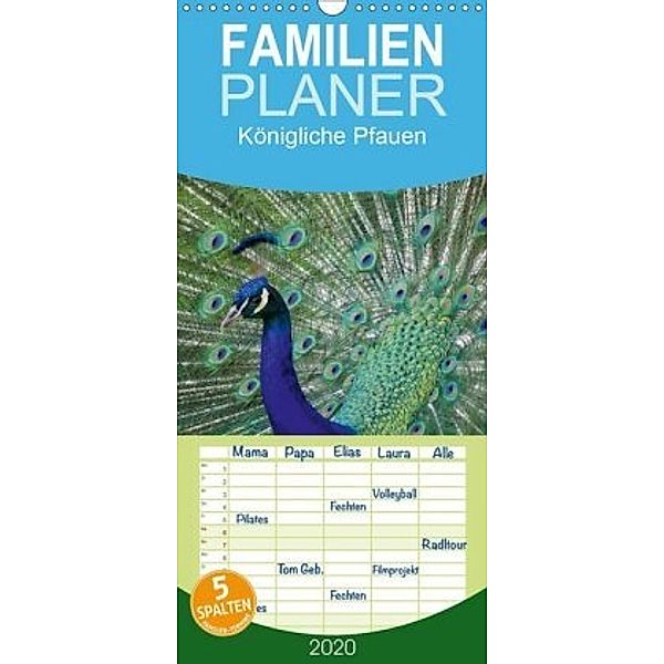 Königliche Pfauen - Familienplaner hoch (Wandkalender 2020 , 21 cm x 45 cm, hoch)