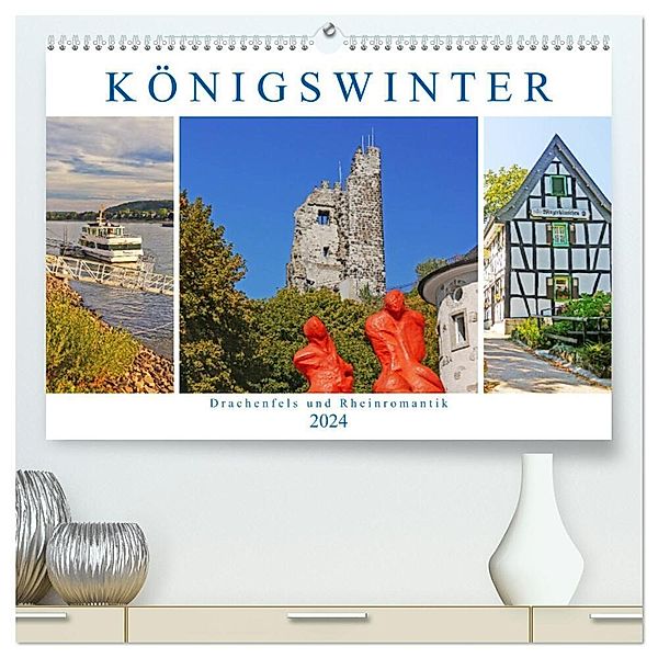 Königswinter. Drachenfels und Rheinromantik (hochwertiger Premium Wandkalender 2024 DIN A2 quer), Kunstdruck in Hochglanz, Lucy M. Laube