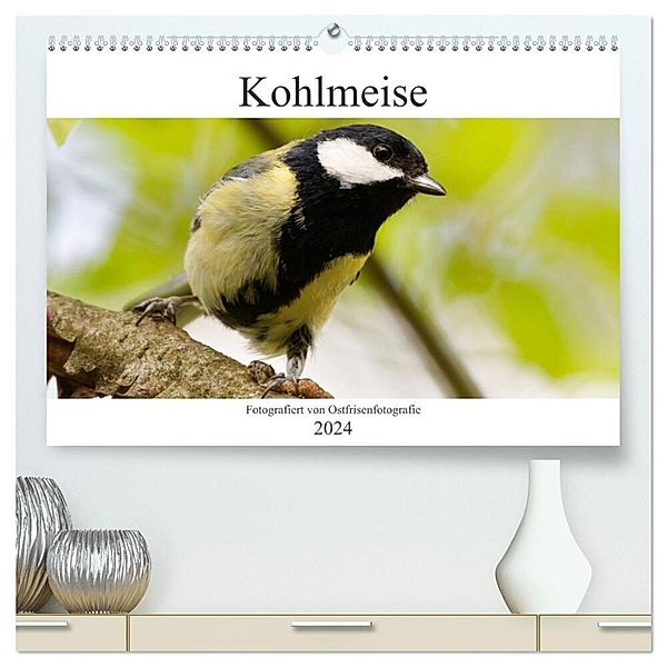Kohlmeise - Fotografiert von Ostfriesenfotografie (hochwertiger Premium Wandkalender 2024 DIN A2 quer), Kunstdruck in Hochglanz, Christina Betten - Ostfriesenfotografie