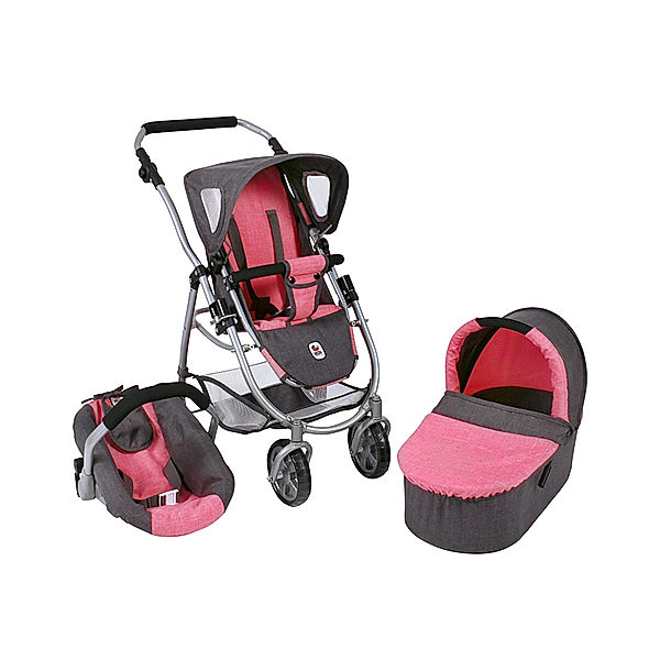 Bayer Chic 2000 Kombi-Puppenwagen EMOTION ALL IN 3-in-1 – MULTI in pink/grau melange