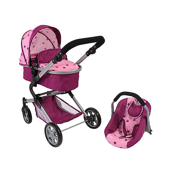 Bayer Chic 2000 Kombi-Puppenwagen LIA – STERNCHEN in rosa/beere