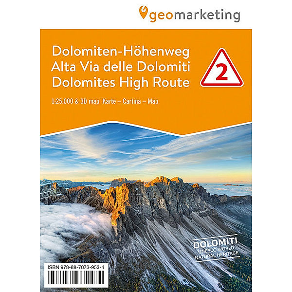 Kombinierte Sommer-Wanderkarten Südtirol. Topografische Karte + 3D-Panoramakarte / 3D-Wanderkarte Dolomiten-Höhenweg / Alta Via delle Dolomiti / Dolomites High Route.Tl.2