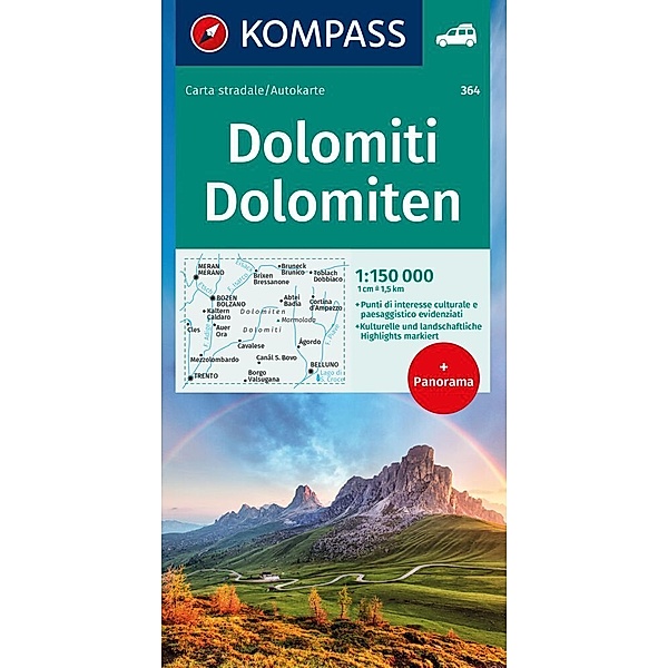 KOMPASS Autokarte Dolomiti, Dolomiten, Dolomites 1:150.000