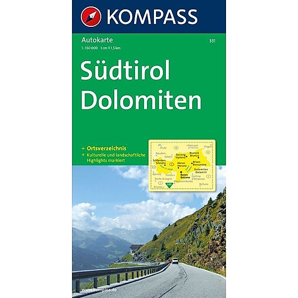 KOMPASS Autokarte Südtirol, Dolomiten/Alto Adige, Dolomiti 1:150.000. Alto Adige, Dolomiti