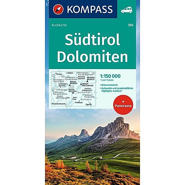 KOMPASS Autokarte Südtirol, Dolomiten/Alto Adige , Dolomiti 1:150.000