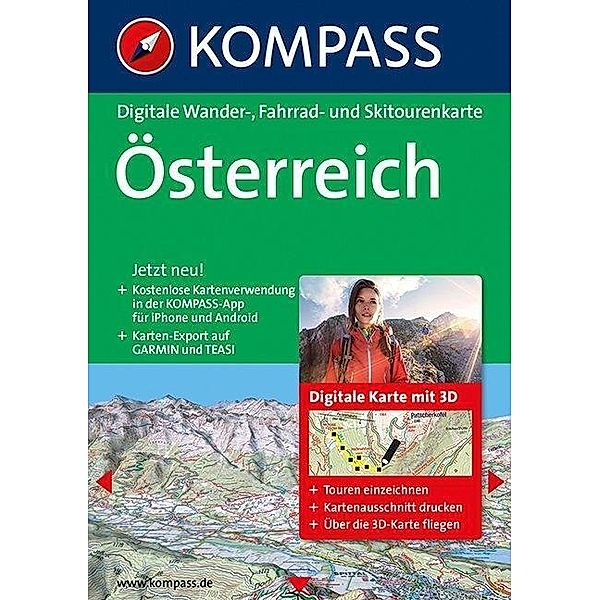 Kompass Digitale Wander-, Rad- und Skitourenkarte Österreich, 1 DVD-ROM