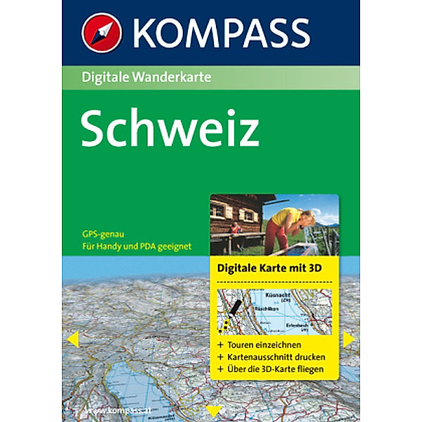 Kompass Digitale Wanderkarte Schweiz, 1 DVD-ROM