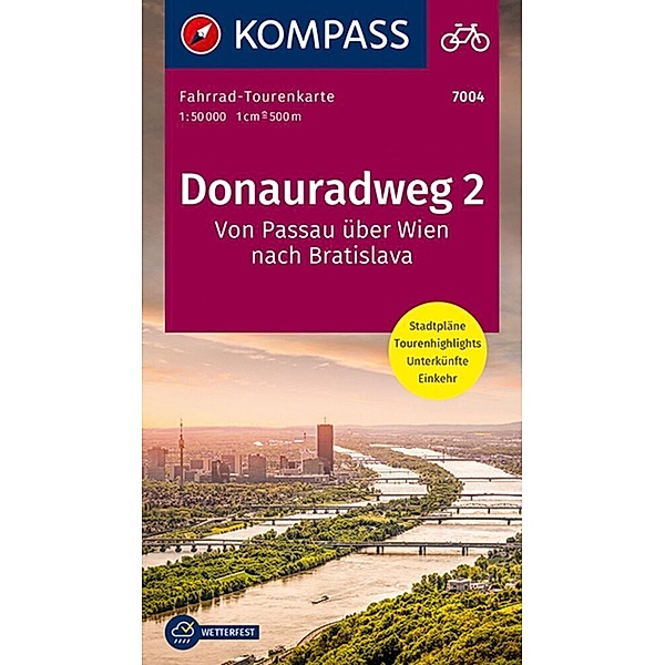 KOMPASS Fahrrad-Tourenkarte Donauradweg 2, von Passau über Wien nach Bratislava 1:50.000