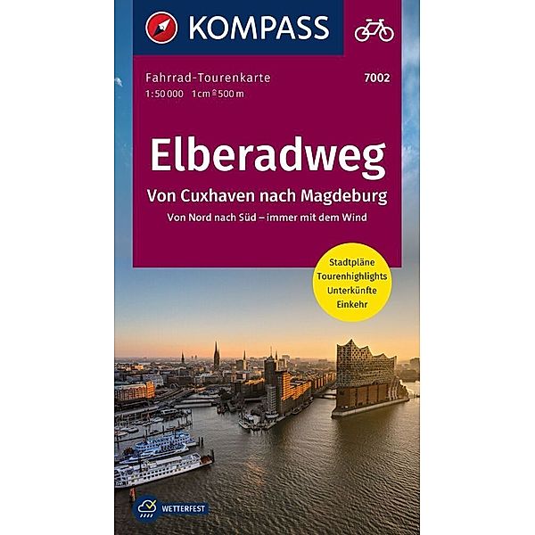 KOMPASS Fahrrad-Tourenkarte Elberadweg, Von Cuxhaven nach Magdeburg. Von Nord nach Süd - immer mit dem Wind 1:50.000