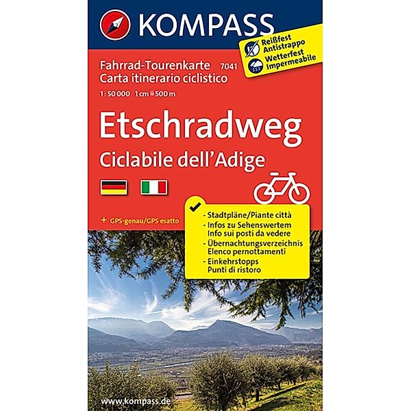 KOMPASS Fahrrad-Tourenkarte Etschradweg - Ciclabile dell'Adige 1:50.000