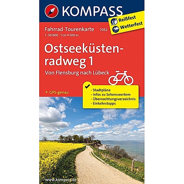 KOMPASS Fahrrad-Tourenkarte Ostseeküstenradweg 1, Von Flensburg nach Lübeck, 1:50000.Tl.1