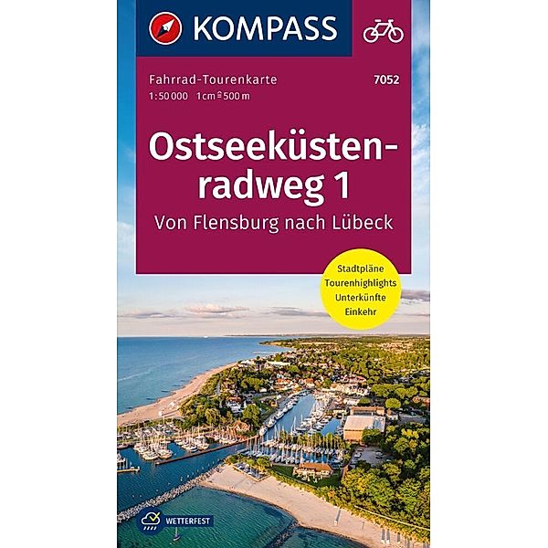 KOMPASS Fahrrad-Tourenkarte Ostseeküstenradweg 1, von Flensburg nach Lübeck 1:50.000