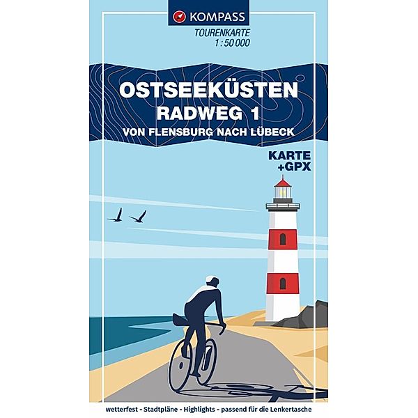 KOMPASS Fahrrad-Tourenkarte Ostseeküstenradweg 1, von Flensburg nach Lübeck 1:50.000