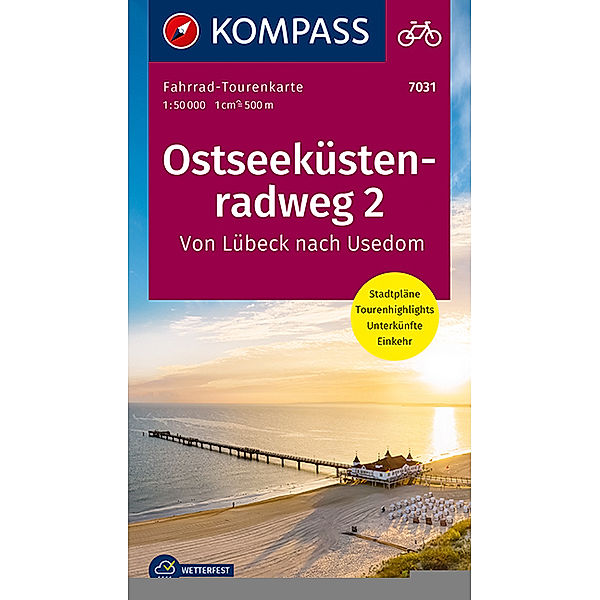 KOMPASS Fahrrad-Tourenkarte Ostseeküstenradweg 2, von Lübeck nach Usedom 1:50.000