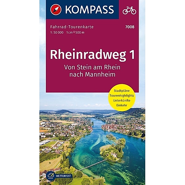 KOMPASS Fahrrad-Tourenkarte Rheinradweg 1 1:50.000