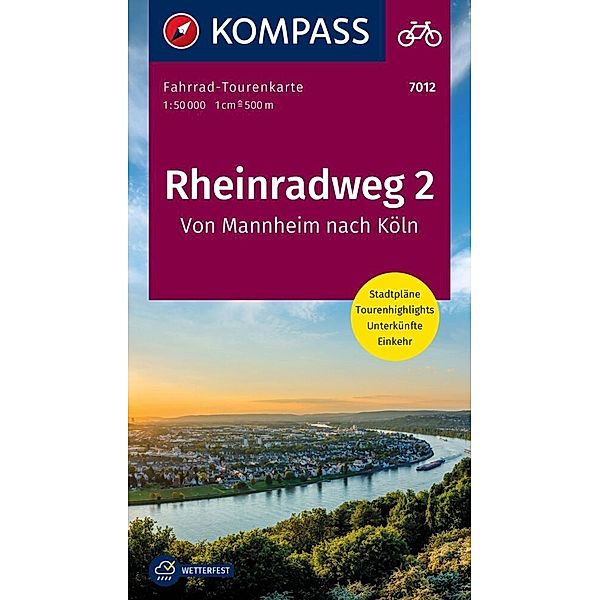 KOMPASS Fahrrad-Tourenkarte Rheinradweg 2, von Mannheim nach Köln 1:50.000