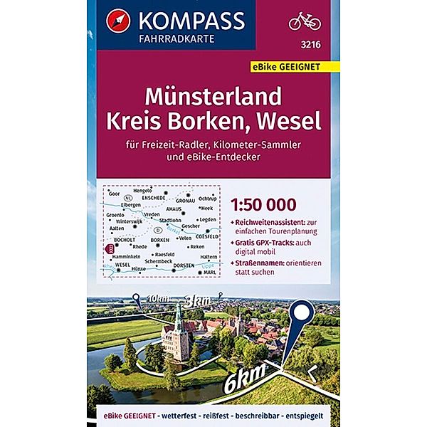 KOMPASS Fahrradkarte 3216 Münsterland, Kreis Borken, Wese 1:50.000