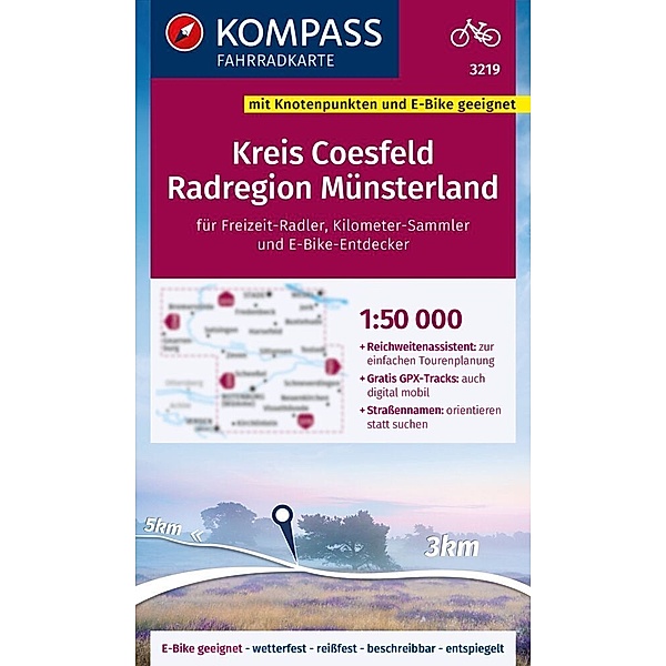 KOMPASS Fahrradkarte 3219 Kreis Coesfeld - Radregion Münsterland mit Knotenpunkten 1:50.000