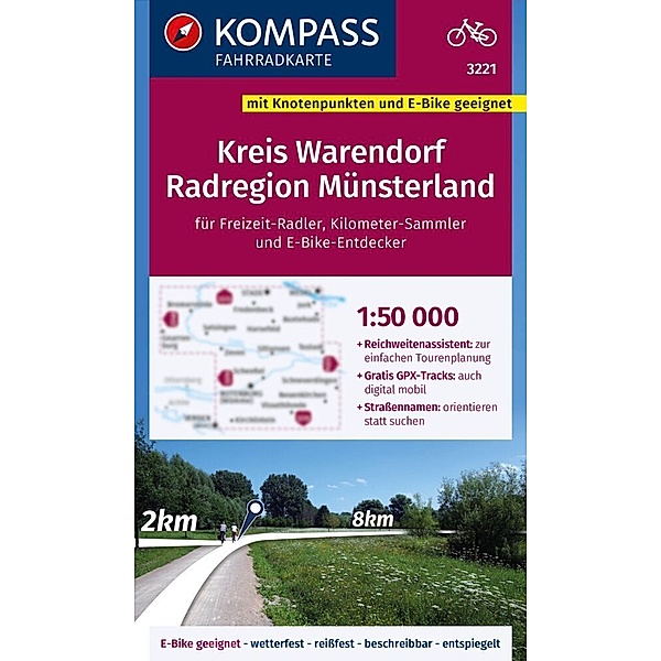KOMPASS Fahrradkarte 3221 Kreis Warendorf - Radregion Münsterland mit Knotenpunkten 1:50.000