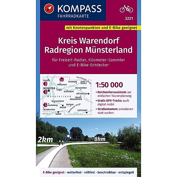 KOMPASS Fahrradkarte 3221 Kreis Warendorf - Radregion Münsterland mit Knotenpunkten 1:50.000