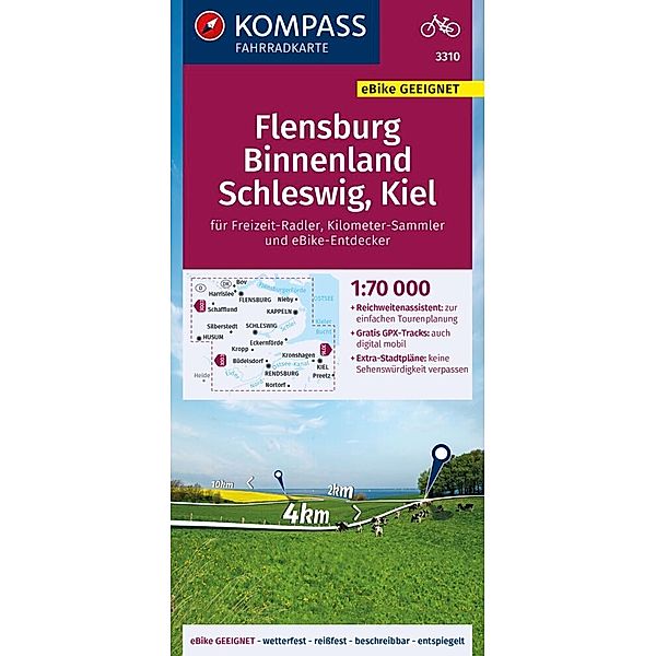 KOMPASS Fahrradkarte 3310 Flensburg Binnenland, Schleswig, Kiel 1:70.000