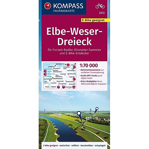 KOMPASS Fahrradkarte 3313 Elbe-Weser-Dreieck 1:70.000
