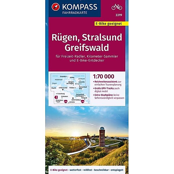 KOMPASS Fahrradkarte 3319 Rügen, Stralsund, Greifswald 1:70.000