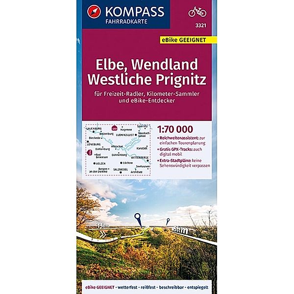 KOMPASS Fahrradkarte 3321 Elbe, Wendland, Westliche Prignitz 1:70.000