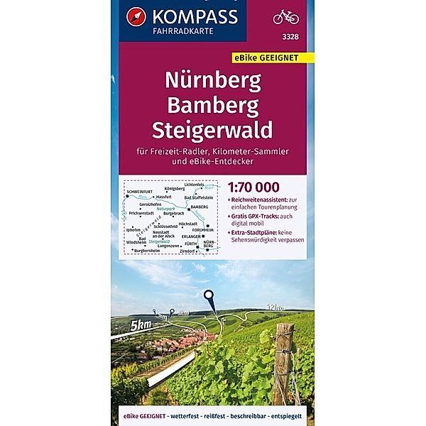 KOMPASS Fahrradkarte 3328 Nürnberg, Bamberg, Steigerwald 1:70.000