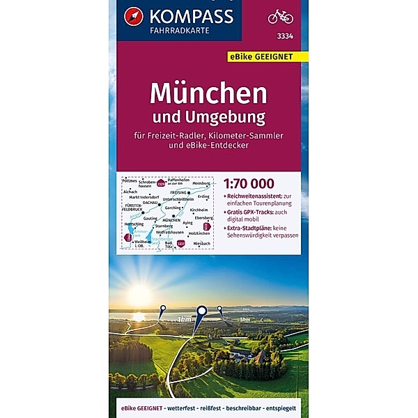KOMPASS Fahrradkarte 3334 München und Umgebung 1:70.000