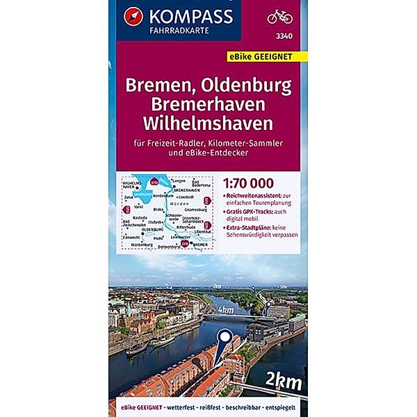 KOMPASS Fahrradkarte 3340 Bremen, Oldenburg, Bremerhaven, Wilhelmshaven 1:70.000