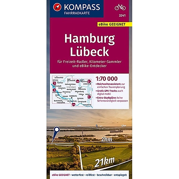 KOMPASS Fahrradkarte 3341 Hamburg, Lübeck 1:70.000