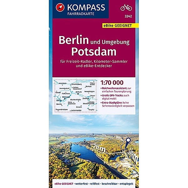 KOMPASS Fahrradkarte 3342 Berlin und Umgebung, Potsdam 1:70.000