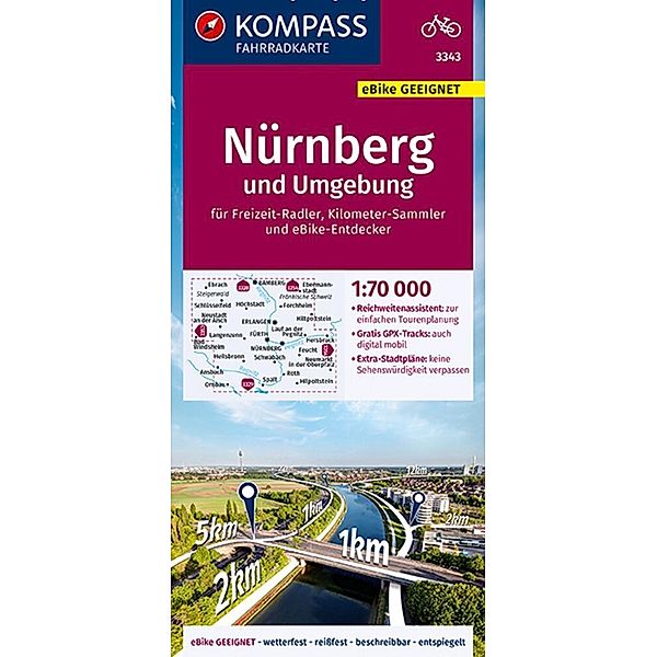 KOMPASS Fahrradkarte 3343 Nürnberg und Umgebung 1:70.000