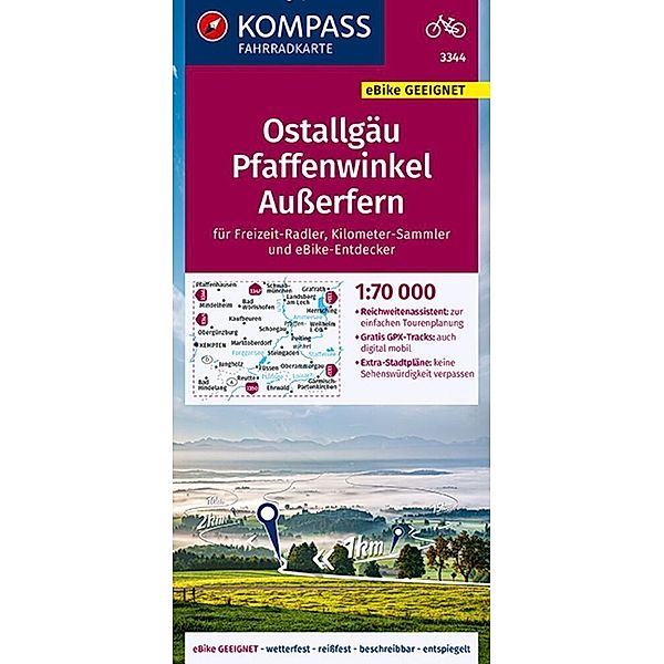 KOMPASS Fahrradkarte 3344 Ostallgäu, Pfaffenwinkel, Außerfern 1:70.000