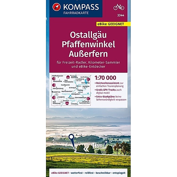 KOMPASS Fahrradkarte 3344 Ostallgäu, Pfaffenwinkel, Außerfern 1:70.000