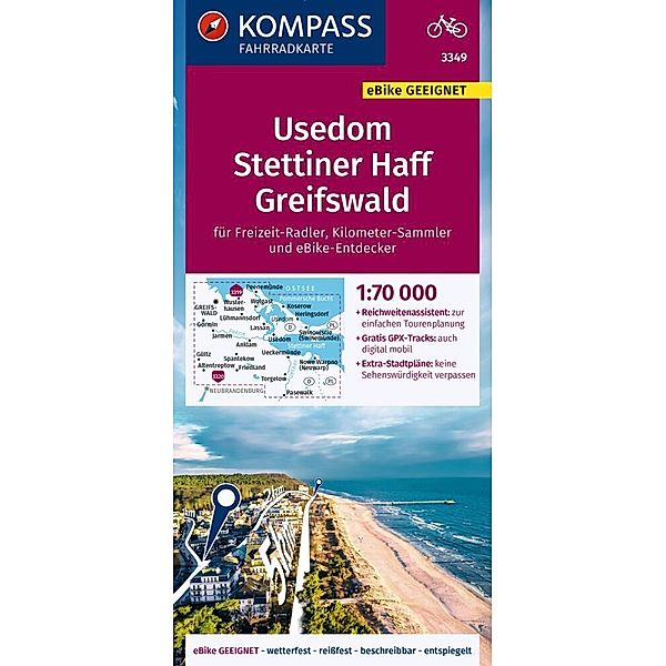 KOMPASS Fahrradkarte 3349 Usedom, Stettiner Haff, Greifswald 1:70.000