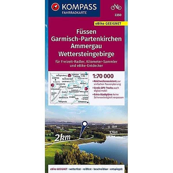 KOMPASS Fahrradkarte 3350 Füssen, Garmisch-Partenkirchen, Ammergau, Wettersteingebirge 1:70.000