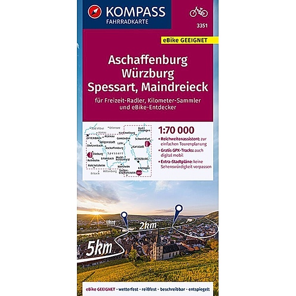 KOMPASS Fahrradkarte 3351 Aschaffenburg, Würzburg, Spessart, Maindreieck 1:70.000