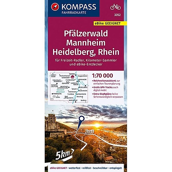 KOMPASS Fahrradkarte 3352 Pfälzerwald, Mannheim, Heidelberg, Rhein 1:70.000